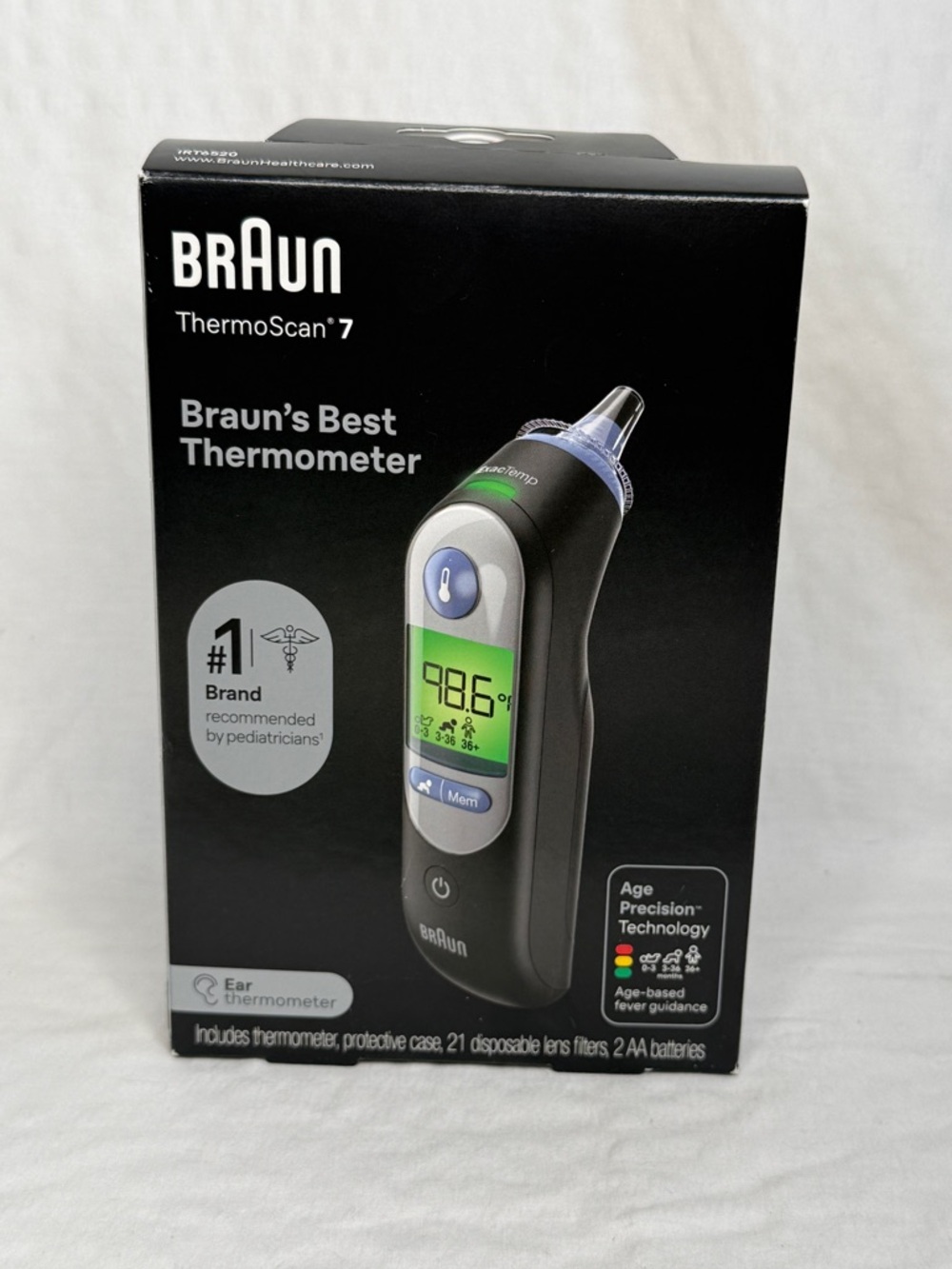 Braun ThermoScan 7 Ear Thermometer - Black/Gray Newborn, Infant, Adult IRT6520